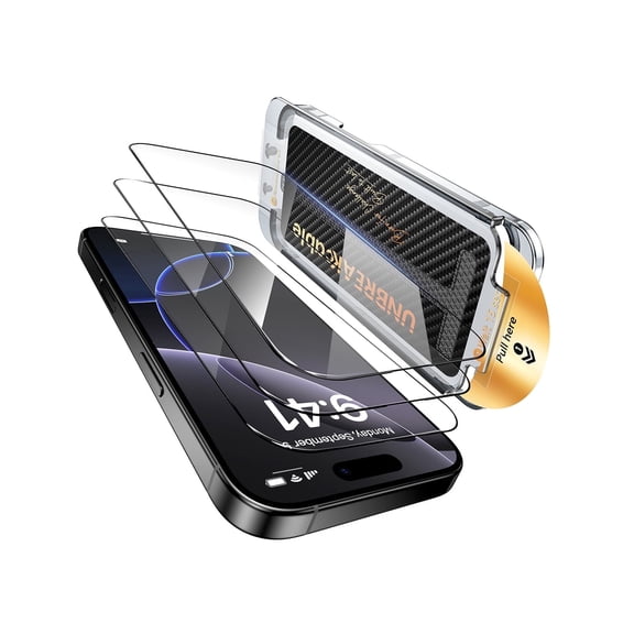 UNBREAKcable 3 Pack Screen Protector for iPhone 16 Pro, with Dust-Free Box, Full-Coverage Silk-Printed Tempered Glass, Bubble-Free, Case Friendly - 6.3 inch