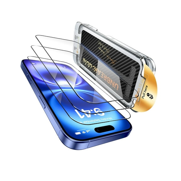 UNBREAKcable 3 Pack iPhone 16 Screen Protector with Dust-Free Box, Full-Coverage Silk-Printed Tempered Glass, Bubble-Free, Case Friendly - 6.1 inch