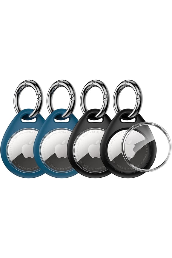 Airtags Keychains, Waterproof, Shockproof, Lightweight, Durable AirTag Case, 4 Pack, Black & Blue