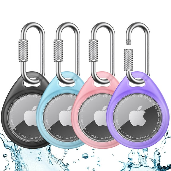 UNBREAKcable AirTag Holder for Apple - 4 Pack Air Tag Case [Professional Carabiner] [Waterproof] [Shockproof] TPU AirTag Keychain for Kids, Pets, Keys, Luggage, Backpacks