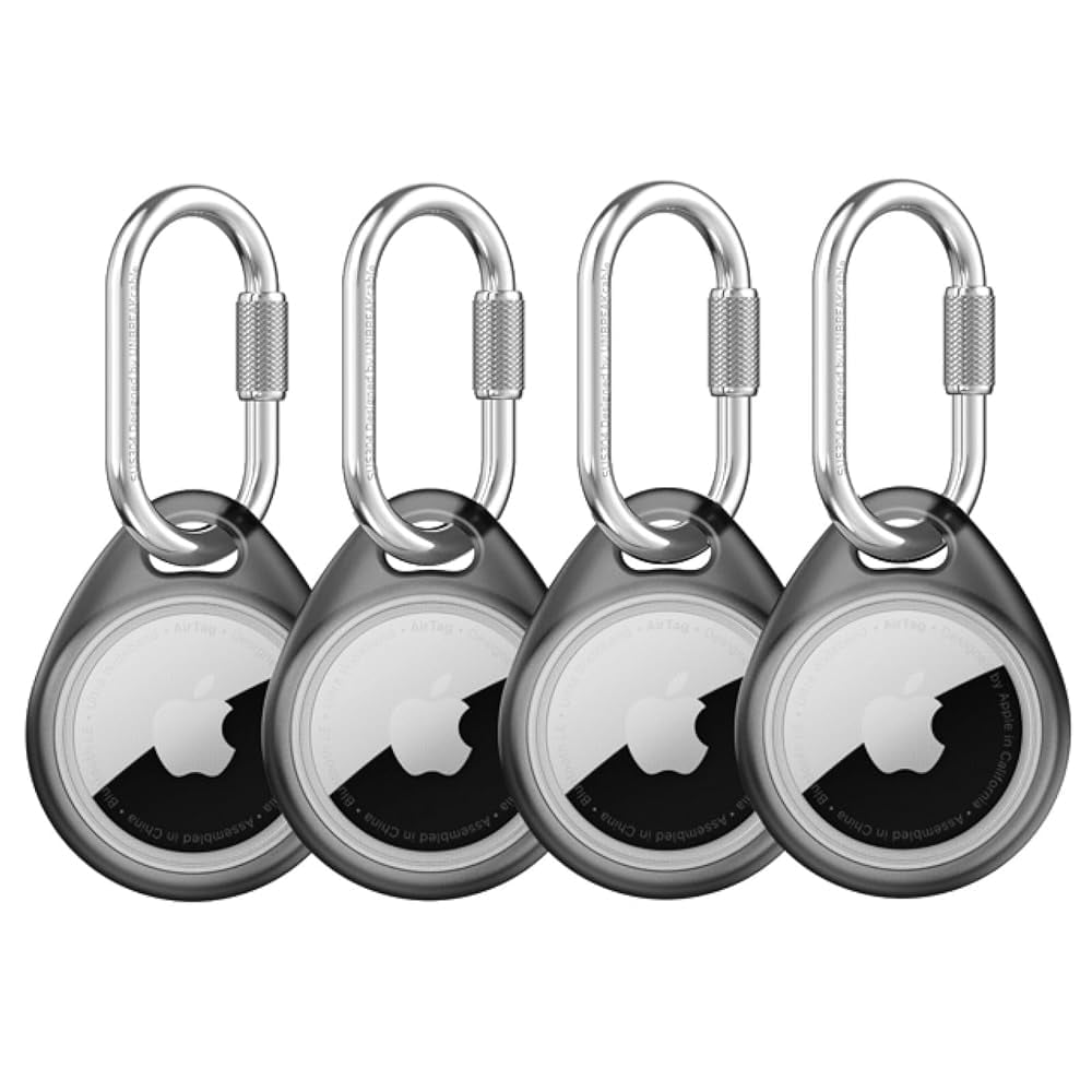 AirTag Holder for Apple - 4 Pack Air Tag Case [Professional Carabiner] [Waterproof] [Shockproof] TPU AirTag Keychain for Kids, Pets, Keys, Luggage, Backpacks