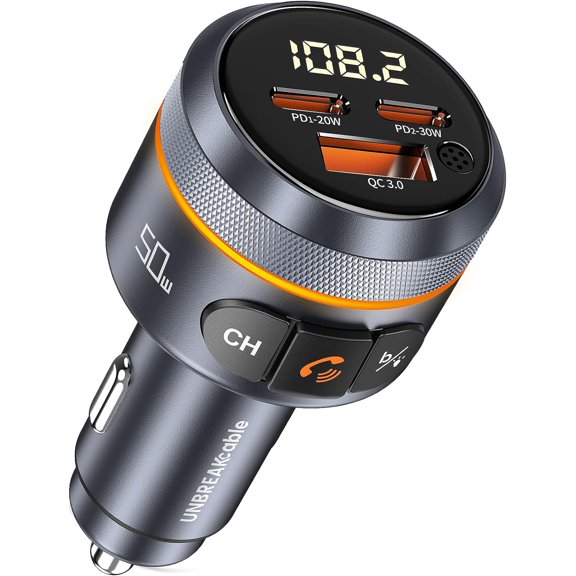 UNBREAKcable Car Bluetooth FM Transmitter Radio Charger