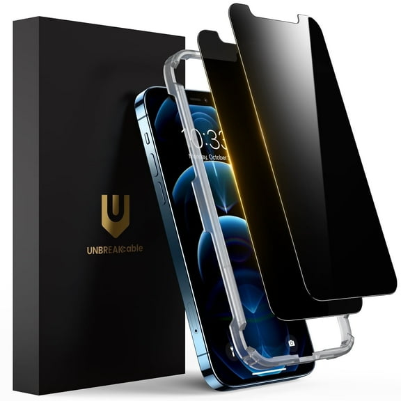 UNBREAKcable Privacy Tempered Glass Screen Protector for iPhone 12/12 Pro, 9H Hardness, Easy Install, 2 Pack