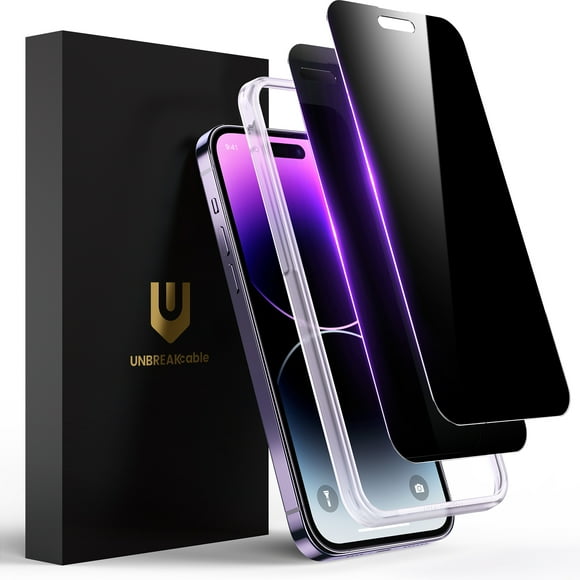 UNBREAKcable Privacy Screen Protector for iPhone 14 Pro Max, Shatterproof Tempered Glass [True 28°Anti Spy] [9H Hardness] [Easy Installation Frame] Black Protector for Apple 14 Pro Max 6.7" -2 Pack