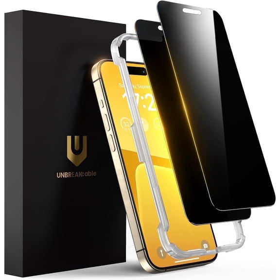 UNBREAKcable Privacy Screen Protector for iPhone 15 Pro, Anti-Spy Shatterproof Tempered Glass, 2 Pack