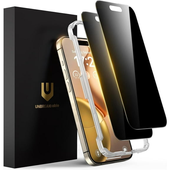 "UNBREAKcable Privacy Screen Protector for iPhone 15 Pro, Anti-Spy Tempered Glass, Easy Install, 6.1"" - 2 Pack"