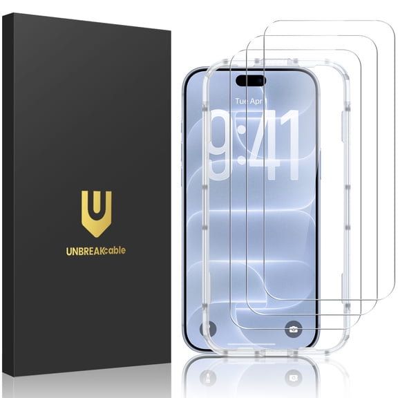 UNBREAKcable Screen Protector for iPhone 18 Pro 3 Pack, 9H Tempered Glass Anti-Fingerprint Screen Protector, Easy Installation Frame, Case Friendly