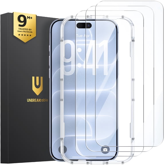 UNBREAKcable Screen Protector for iPhone 18 Pro 3 Pack, 9H Tempered Glass Anti-Fingerprint Screen Protector, Easy Installation Frame, Case Friendly