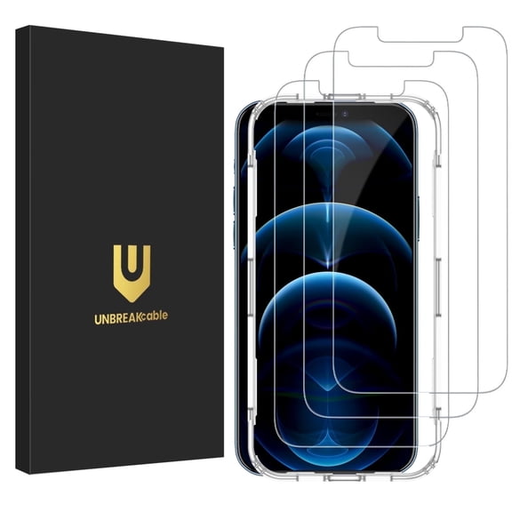 UNBREAKcable Screen Protector for iPhone 12 Pro Max 3-Pack, 9H Hardness Tempered Glass, Easy Installation