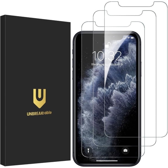 UNBREAKcable Screen Protector for iPhone 11 Pro Max 3-Pack, Tempered Glass for iPhone XS Max, 9H Scratch Resistant, Ultra HD Clarity, Case Friendly, Easy Bubble-Free Installation