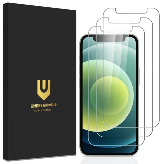UNBREAKcable Screen Protector for iPhone 12 Mini 3 Pack, 9H Tempered Glass Ultra HD Clarity, Scratch Resistant, Case Friendly, Easy Bubble-Free Install
