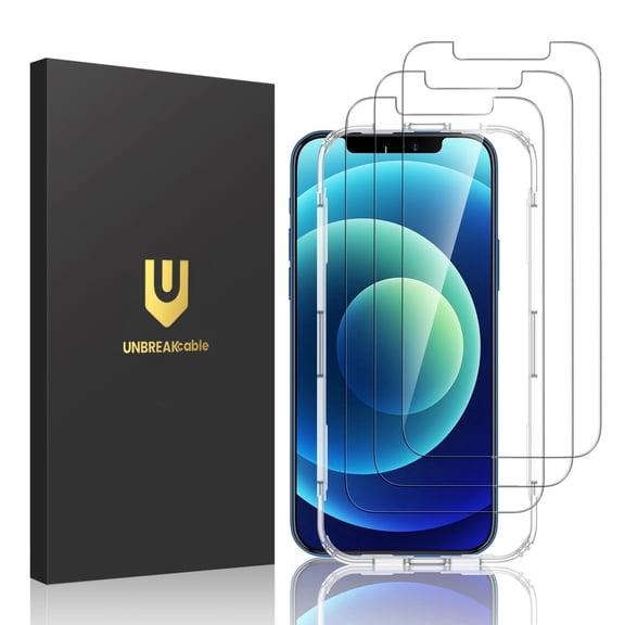 UNBREAKcable Screen Protector for iPhone 12 3-Pack, Tempered Glass Screen Protector iPhone 12/12 Pro, 9H Hardness, HD Clarity, Scratch Resistant, Case Friendly, Easy Install
