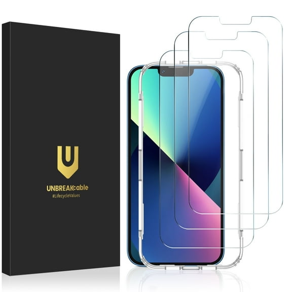 UNBREAKcable iPhone 13 Mini Screen Protector 3 Pack, Tempered Glass, 9H Hardness, HD Clarity, Scratch Resistant, Case Friendly, Easy Install, Bubble-Free, Anti-Fingerprint