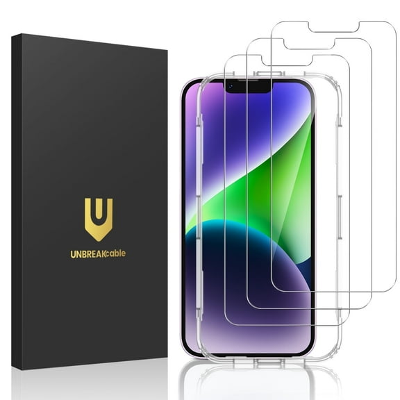 UNBREAKcable Tempered Glass Screen Protector for iPhone 14, 6.1 Inch, 3 Pack, 9H Hardness, Case Friendly, HD Clear