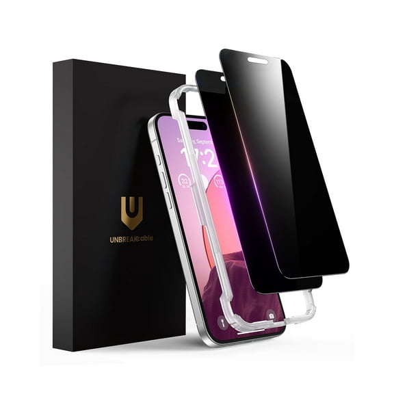 UNBREAKcable iPhone 15/16 Screen Protector 2 Pack, Privacy Screen iPhone 16/15, iPhone 15/16 Screen Protector Privacy, 9H Tempered Glass, HD Clarity, Scratch Resistant, Easy Install