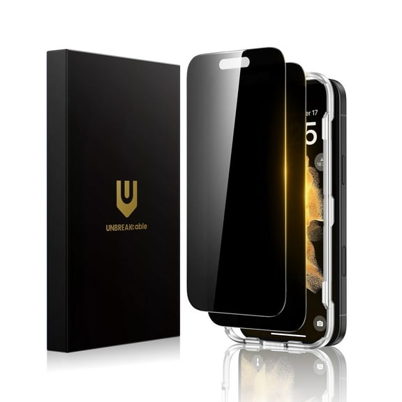 UNBREAKcable Privacy Tempered Glass Screen Protector for iPhone 15 Plus & 16 Plus, 2 Pack, 9H Scratch Resistant