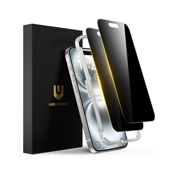 UNBREAKcable iPhone 16 Plus Privacy Screen Protector 2 Pack, Tempered Glass iPhone 16 Plus Screen Protector Privacy, 9H Scratch Resistant, HD Clarity, Easy Install, Case Friendly