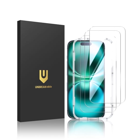 UNBREAKcable Screen Protector for iPhone 16 Plus 3-Pack, Tempered Glass Screen Protector for iPhone 16 Plus, 9H Hardness, HD Clarity, Scratch Resistant, Case Friendly, Easy Install