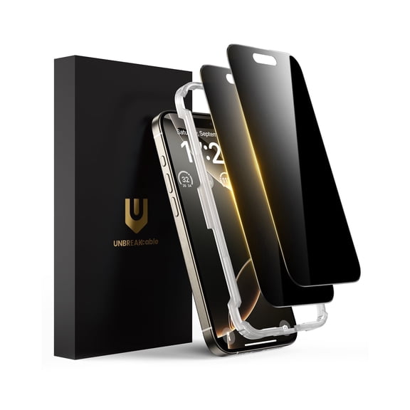 UNBREAKcable iPhone 16 Pro Max Privacy Screen Protector 2 Pack, Tempered Glass Screen Protector iPhone 16 Pro Max, 9H Scratch Resistant, HD Clarity, Easy Install, Case Friendly