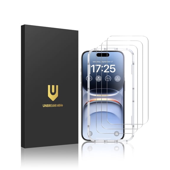 UNBREAKcable Screen Protector for iPhone 17 Air 3-Pack, Tempered Glass 9H Anti‑Scratch, Bubble Free Install with Alignment Frame, HD Clear, Case Friendly