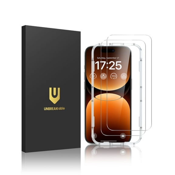 UNBREAKcable iPhone 17 Pro Max Screen Protector 2 Pack, Tempered Glass, 9H Anti-Scratch, Bubble-Free Install with Alignment Frame, HD Clear, Case Friendly