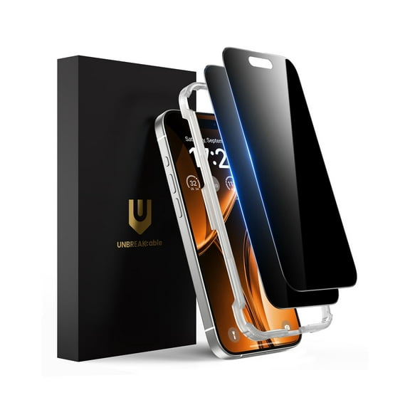 UNBREAKcable iPhone 17 Pro Max Screen Protector Privacy 2 Pack, Anti-Spy Tempered Glass, 9H Scratch Resistant, Bubble-Free Install with Alignment Frame, HD Clear