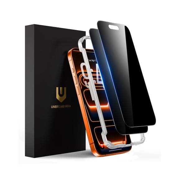 UNBREAKcable 2Pack Privacy Screen Protector for iPhone 17 Pro Max, Shatterproof Tempered Glass 28°Anti Spy Screen Protector