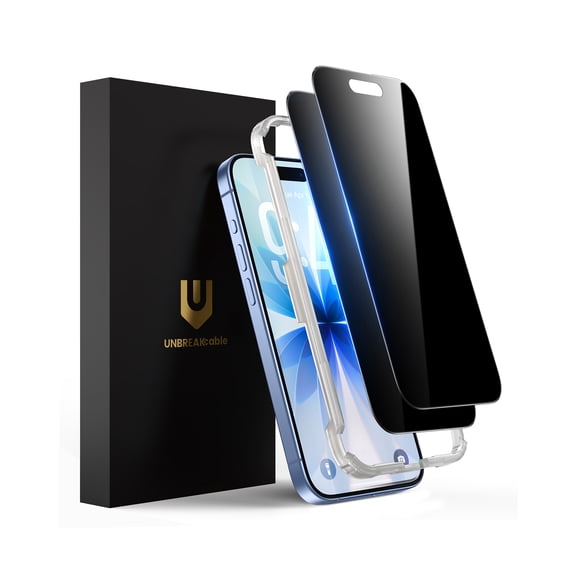 UNBREAKcable for iPhone 17 Screen Protector Privacy 2 Pack, 28°Anti Spy, 9H Hardness Shatterproof Tempered Glass Film, Easy Install with Alignment Frame