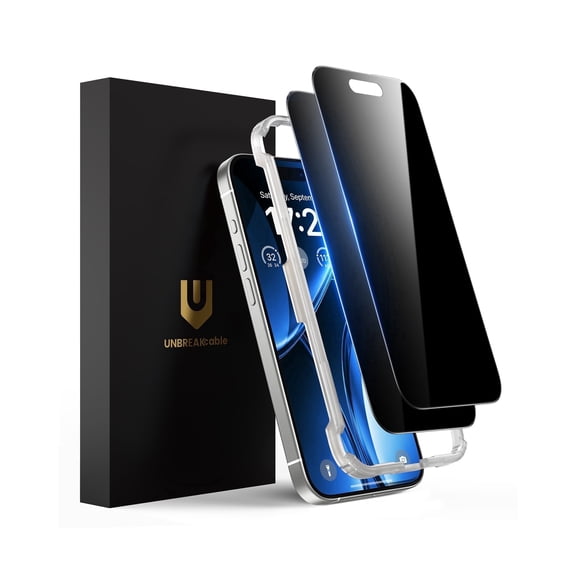UNBREAKcable 2 Pack Privacy Screen Protector for iPhone 17, Shatterproof Tempered Glass True 28°Anti Spy Protector