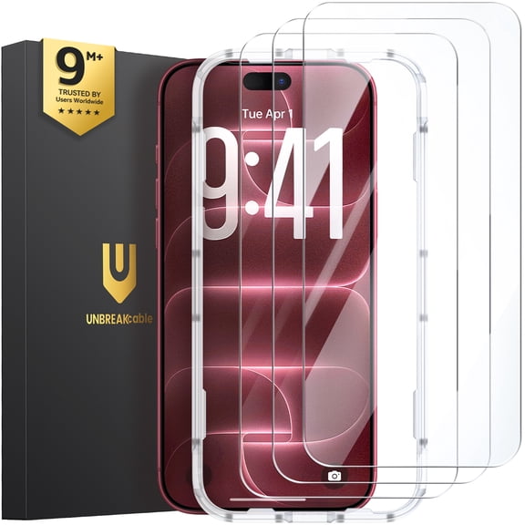 UNBREAKcable Screen Protector for iPhone 18 Pro Max 3 Pack, 9H Tempered Glass Anti-Fingerprint Screen Protector, Case Friendly, Easy Install