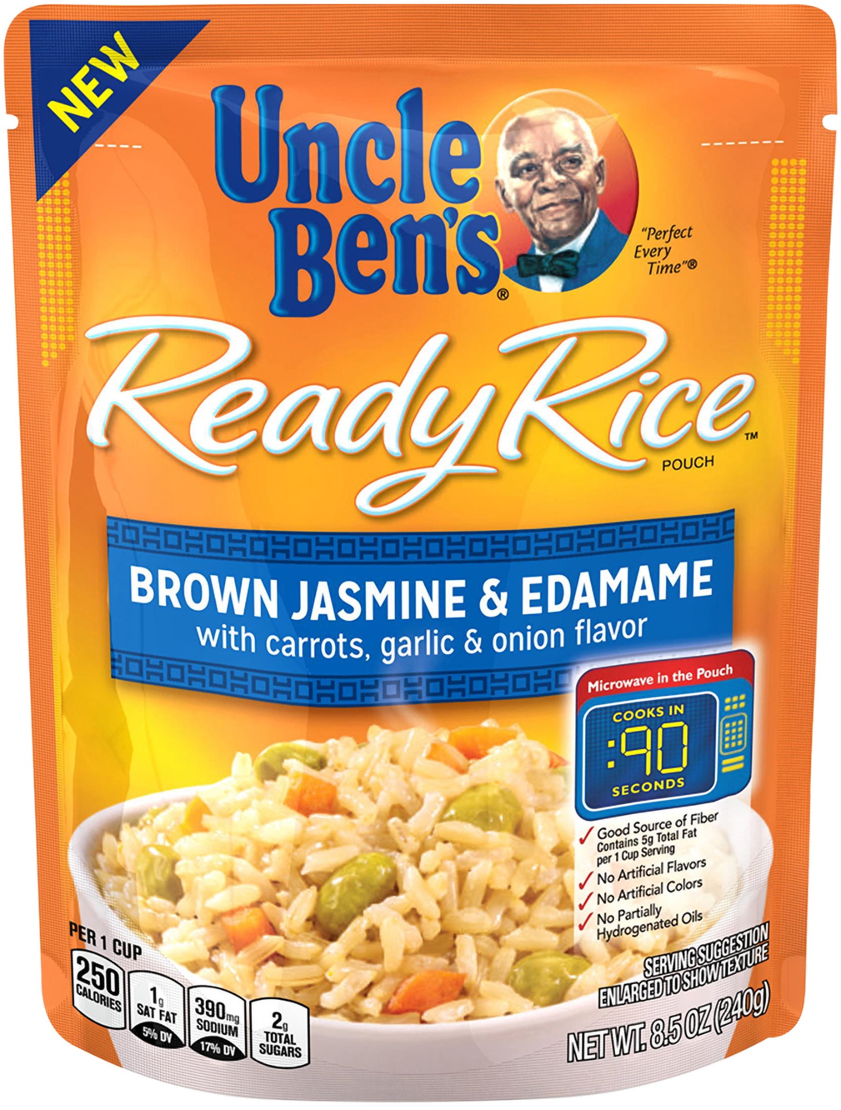UNCLE BEN'S Ready Rice Brown Jasmine Edamame, 8.5 oz pouch SIDE