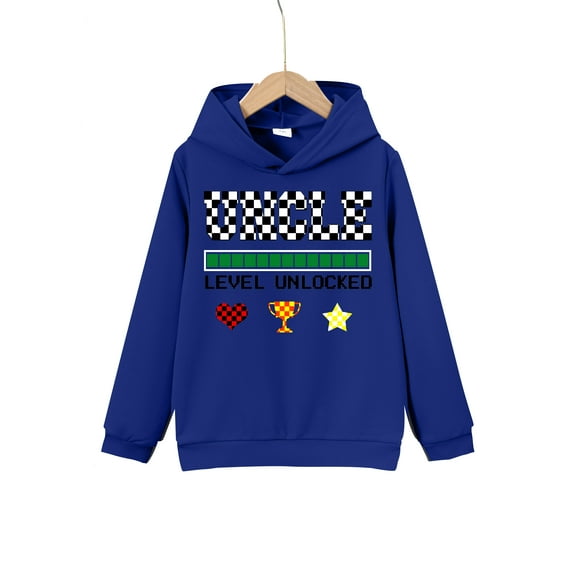 UNCLE LEVEL UNLOCKED Letter Print Pullover Cute&Cozy Hoodie For Kids Boys Spring Fall Winter - Keep Him Warm And Stylish!