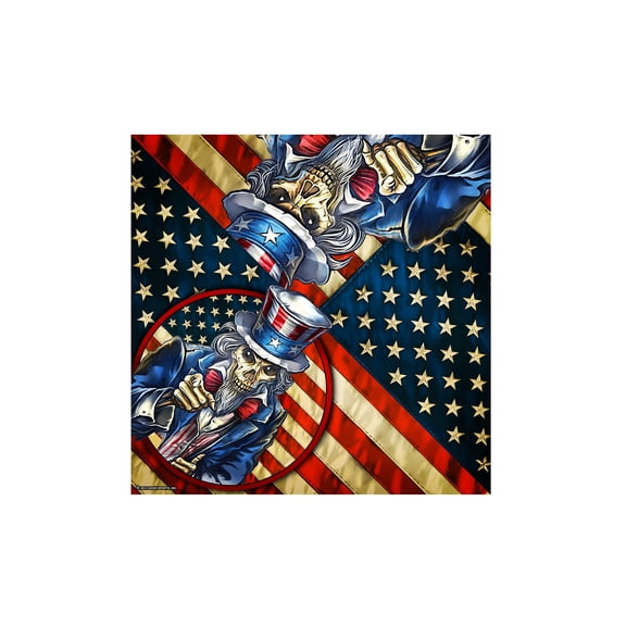UNCLE SAM, BANDANA - Officially Licensed Biker's Collection Uncle Sam US Flag Artwork Design BANDANA - 21" x 21"
