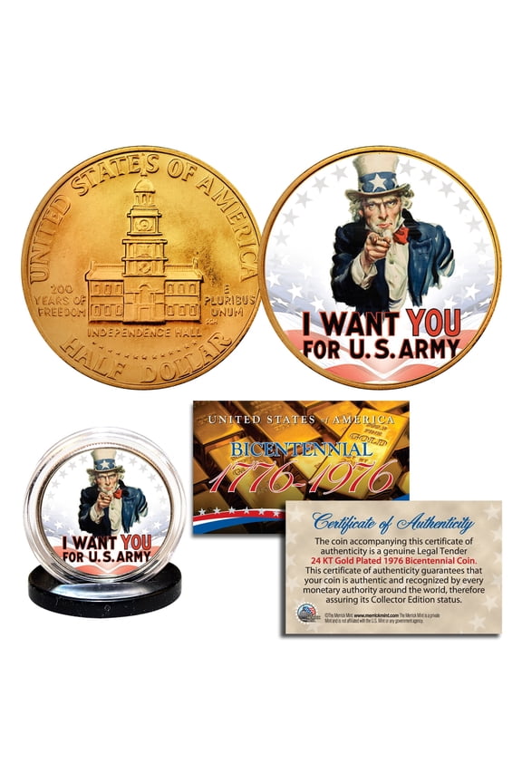 UNCLE SAM * I Want You for U.S. Army * 24K Gold Plated 1976 JFK Half Dollar Coin
