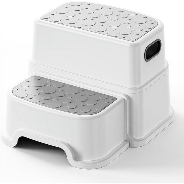 UNCLE WU 2 Step Stool for Kids Toddler Step Stool for Bathroom SinkDual Height 9.5" NonSlip