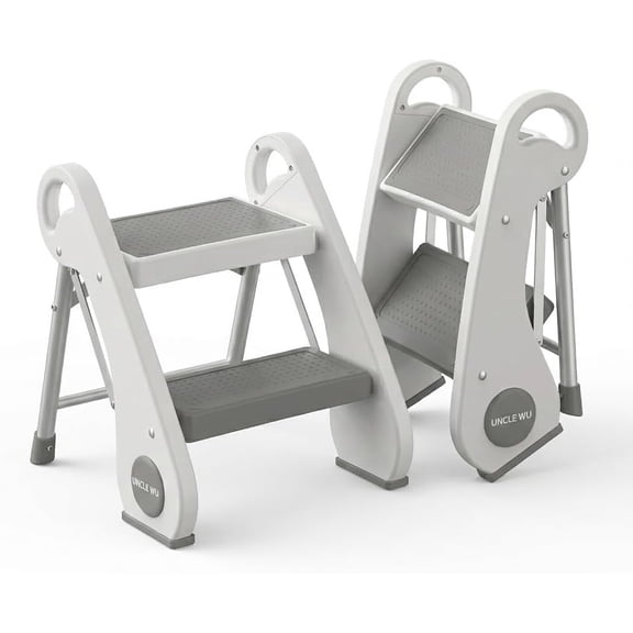 UNCLE WU Foldable Step Stool for Toddlers (10.6" High) - Portable Mini 2-Step Steel Frame Stool for Bathroom Sink, Potty Training & Kitchen - Anti-Slip, Space Saving Travel Size, Supports 200lbs
