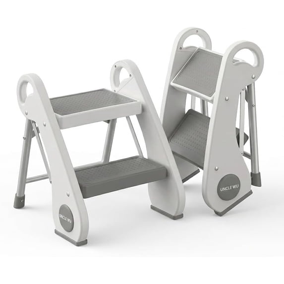 UNCLE WU Foldable Step Stool for Toddlers (10.6" High) - Portable Mini 2-Step Steel Frame Stool for Bathroom Sink, Potty Training & Kitchen - Anti-Slip, Space Saving Travel Size, Supports 200lbs