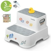 UNCLE WU Step Stool for Kids 2 Pack - Anti-Slip Surface Potty Stool - Two Step Stool Sturdy Bottom/Kitchen for Toddlers/Adult Gray White