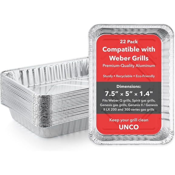 UNCO- Grill Drip Pans Aluminum, 7.5 x 5, 22pcs, Drip Pan Liners, Grease Pan Liner, Grill Drip Pans for Outdoor Grill, Grill Grease Pan Liners, Grill Drip Pan, Aluminum Drip Pans, Drip Pan for Grill