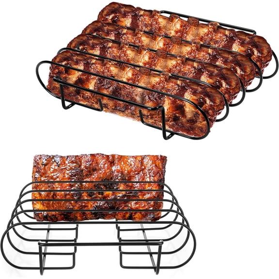 UNCO- Stainless Steel Rib Rack, Holds Up to 4 Full Racks of Ribs for Smoking, Smoker Rack Grilling, Nonstick BBQ Stand Holder