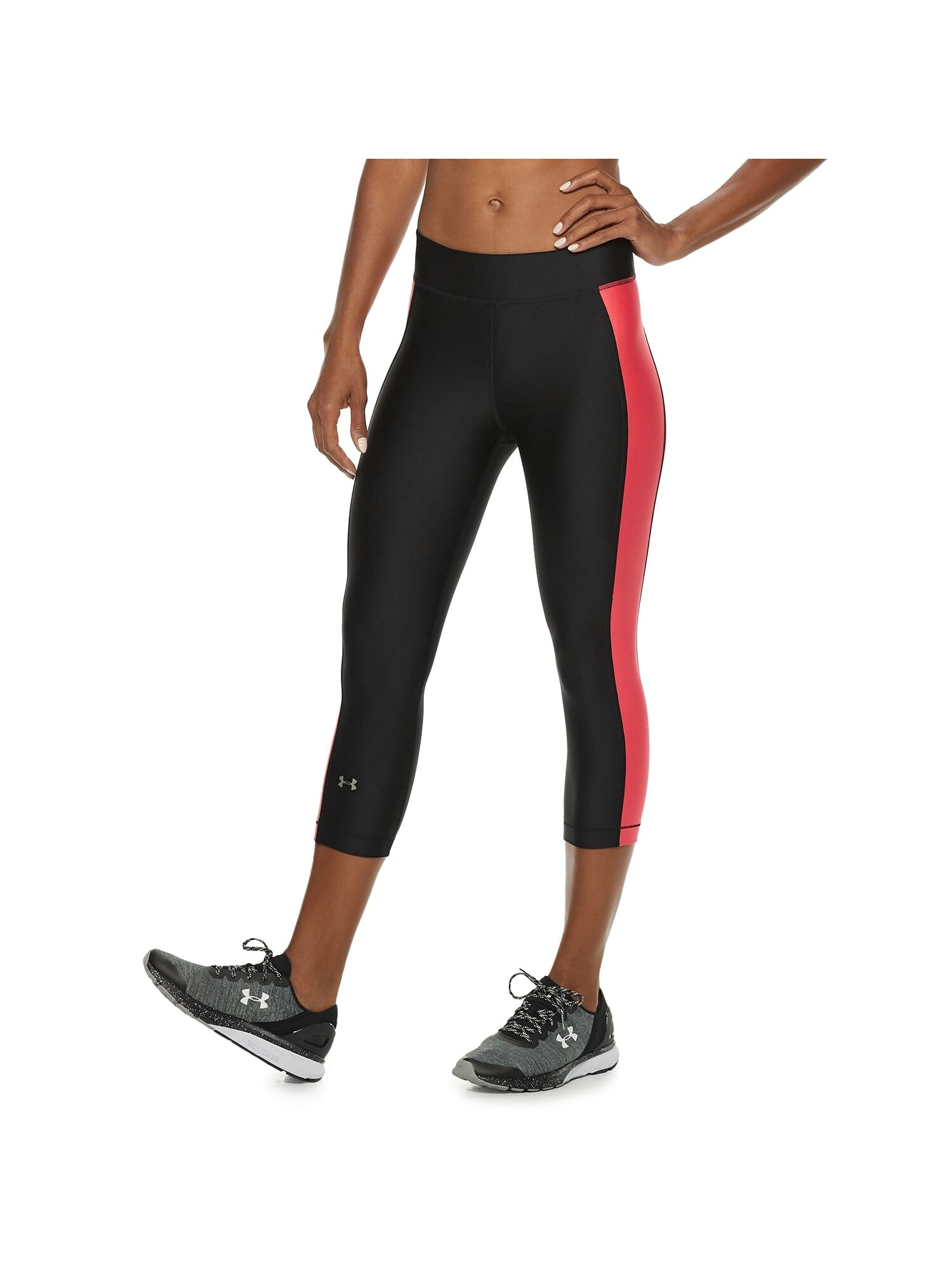UNDER ARMOUR $35 Womens New Black Mid Rise Capri Color Block Leggings XL B+B