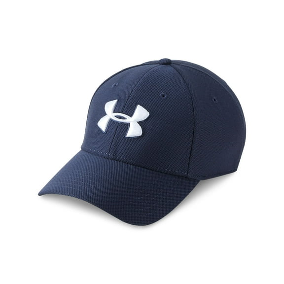 UNDER ARMOUR Mens Navy Logo Polyester Fitted Built In Heat Gear Sweatband   S Blitzing 3.0 Baseball Ball Cap Hat M\L