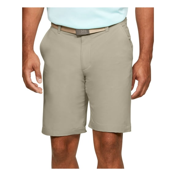 UNDER ARMOUR Mens Tech Beige Flat Front Easy Care Stretch Moisture Wicking Shorts 38