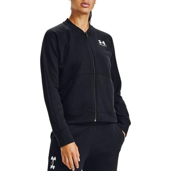 UNDER ARMOUR Womens Black Cotton Blend Zippered Ribbed Pocketed Logo Graphic Bomber Jacket S