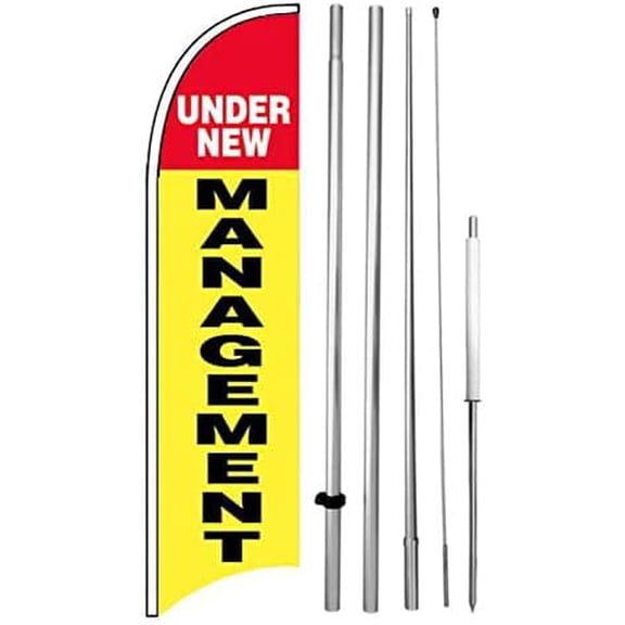 UNDER NEW MANAGEMENT Windless Swooper Flag 15ft Tall Pole Kit Feather Banner Sign yb-h