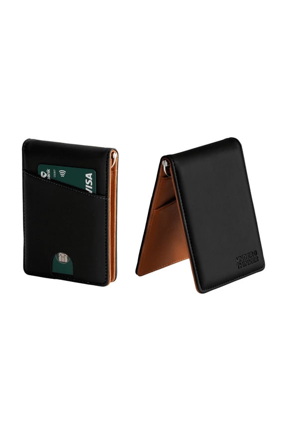 Genus RFID Blocking Money Clip Wallet for Men, Slim PU Leather Bifold Wallet with ID Window, 6 Card Slots, Gift Box Included Brown