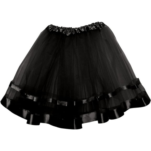 UNDERWRAPS 3-Layer Kids Tutu - Black with Black Ribbon Childrens Tutu Halloween Costume with Elastic Waist, Ballet Tutu Dress Up Kit