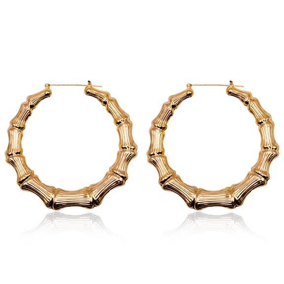 UNDERWRAPS 90s Bamboo Hoop Earrings - Large Hoop Earrings For Women, Costume Jewelry for Halloween, Gold Hip Hop Jewelry, Fashion Jewelry