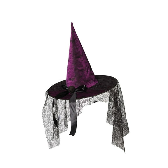 UNDERWRAPS Bat Print Witch Hat - Halloween Accessories for Adults, Women Hats for Dress Up, Cosplay Costume Accessory, Woman Witch Hats with Viel (Purple)