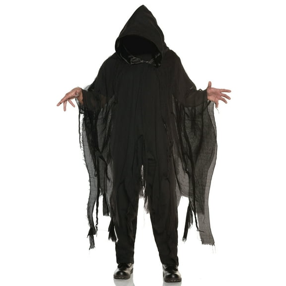 UNDERWRAPS Black Horror Hooded Cape - Adult Cape for Men, Grim Reaper Cloak with Hood, Poncho Outfit, Cosplay Dress Up, Halloween Costumes